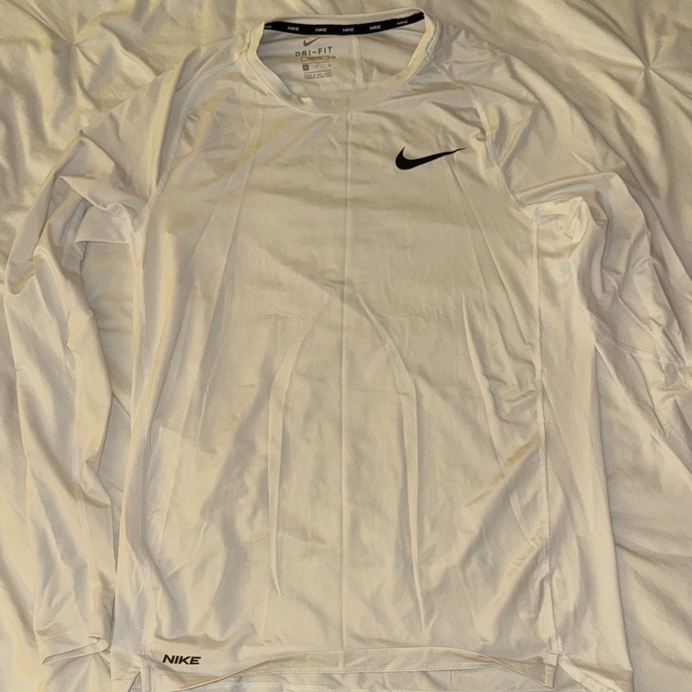 Nike White Dri-FIT Long Sleeve Top